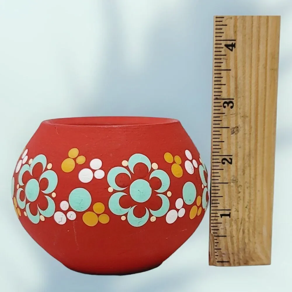 Small Vintage Ceramic Candle‎ Holder Hand Painted Flowers